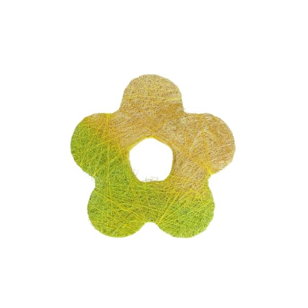 MATERIALS FOR CRAFT AND DECORATION - COCONUT GRASS FIGURES - FLOWER 03 - М 02 - 20x20x0.3cm - GREEN (LIGHT)-YELLOW (LIGHT) - PACKAGE 6pcs.