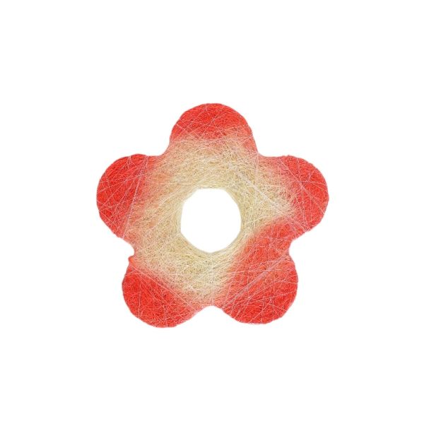 MATERIALS FOR CRAFT AND DECORATION - COCONUT GRASS FIGURES - FLOWER 03 - М 03 - 20x20x0.3cm - RED (LIGHT)-ECRU - 1pc.