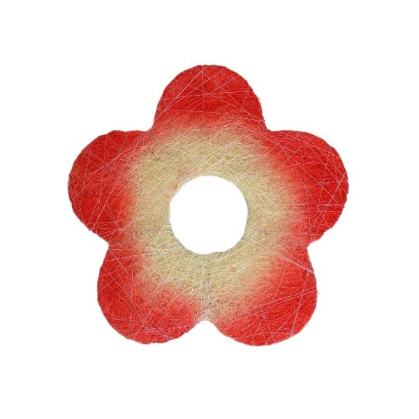 MATERIALS FOR CRAFT AND DECORATION - COCONUT GRASS FIGURES - FLOWER 03 - М 03 - 25x25x0.3cm - RED (LIGHT)-ECRU - 1pc.