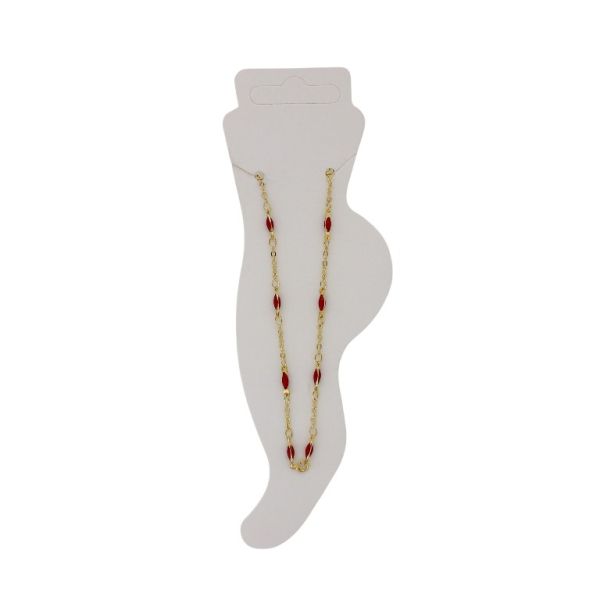 JEWELRY - ANKLET - BRASS AND ENAMEL - CHAIN - 18cm ELLIPSE GK049 - GOLD AND RED - 1pc.