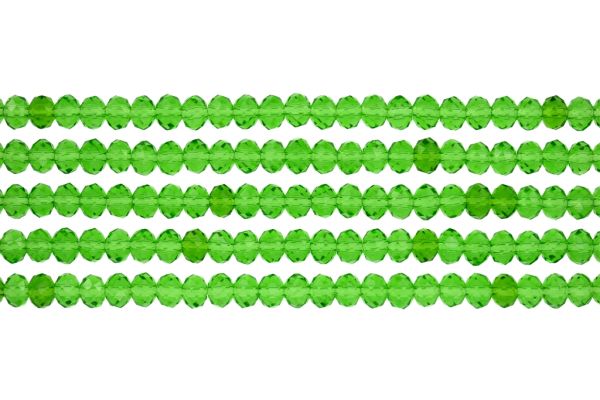 GLASS BEADS - FACETED RONDELLE CRYSTALS - 6x5mm - TRANSPARENT - GREEN (LIGHT) 020 - PACKAGE (5x88pcs.) Hole-1.2mm