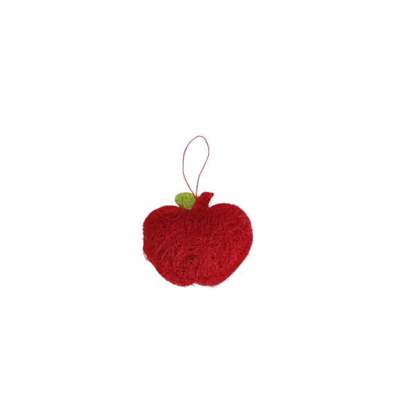 MATERIALS FOR CRAFT AND DECORATION - COCONUT GRASS FIGURES - APPLE 01 - PENDANT - 10x9x1.5cm - RED-GREEN - PACKAGE 6pcs.