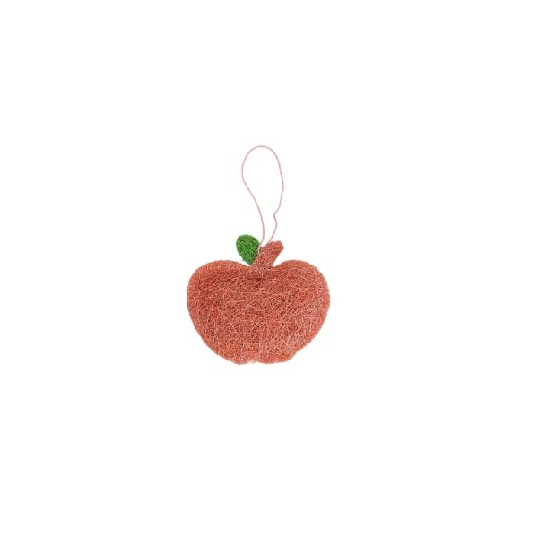 MATERIALS FOR CRAFT AND DECORATION - COCONUT GRASS FIGURES - APPLE 01 - PENDANT - 10x9x1.5cm - PINK (LIGHT)-GREEN - 1pc.