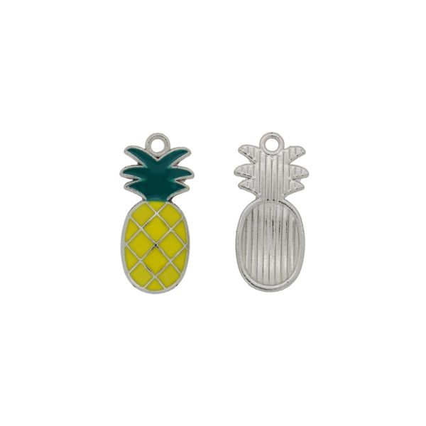 METAL BEADS WITH ENAMEL - PENDANT - PINEAPPLE 02 - 11x24x3mm NICKEL-YELLOW-GREEN (DARK) - PACKAGE 30pcs. Hole-1.8mm