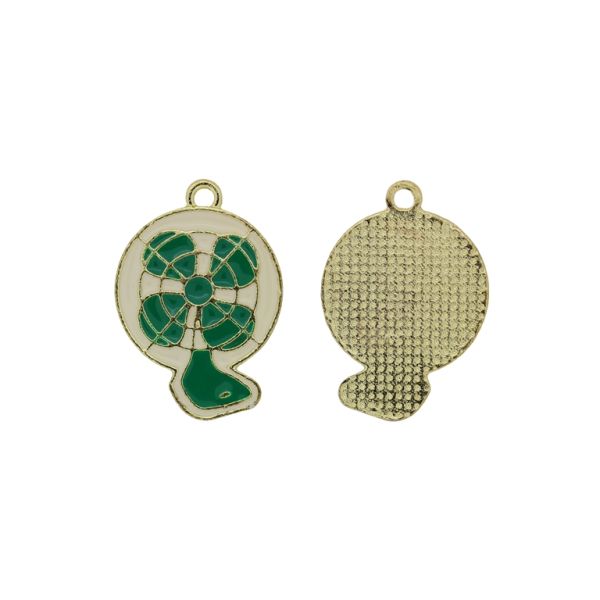 METAL BEADS WITH ENAMEL - PENDANT - FAN 01 - 18x26x1.4mm GOLD-GREEN-ECRU - PACKAGE 30pcs. Hole-1.8mm