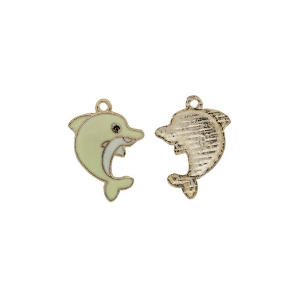 METAL BEADS WITH ENAMEL - PENDANT - DOLPHIN 02 - 16x22x1.4mm GOLD-ECRU-WHITE - PACKAGE 30pcs. Hole-1.6mm