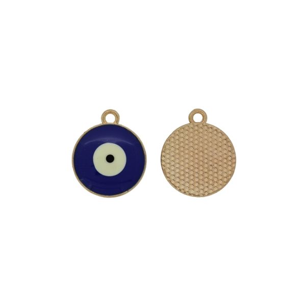 METAL BEADS WITH ENAMEL - PENDANT - EYE 08 - 16x19x2.5mm GOLD-BLUE (DARK)-WHITE - PACKAGE 30pcs. Hole-1.8mm