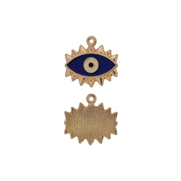 METAL BEADS WITH ENAMEL - PENDANT - EYE 09 - 19x18x2mm GOLD-BLUE (DARK)-ECRU - PACKAGE 30pcs. Hole-1.2mm