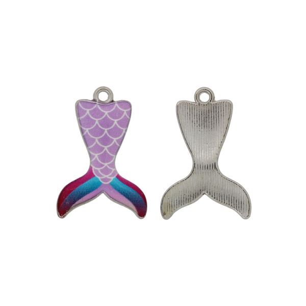 METAL BEADS WITH ENAMEL - PENDANT - MERMAID TAIL 01 - 19x27x3mm NICKEL-PURPLE-BLUE-CYCLAMEN - 5pcs. Hole-1.8mm