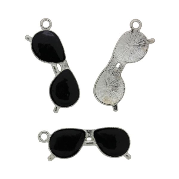 METAL BEADS WITH ENAMEL - PENDANT - GLASSES 01 SUNGLASSES - 11x33x2mm NICKEL-BLACK - 5pcs. Hole-2.0mm
