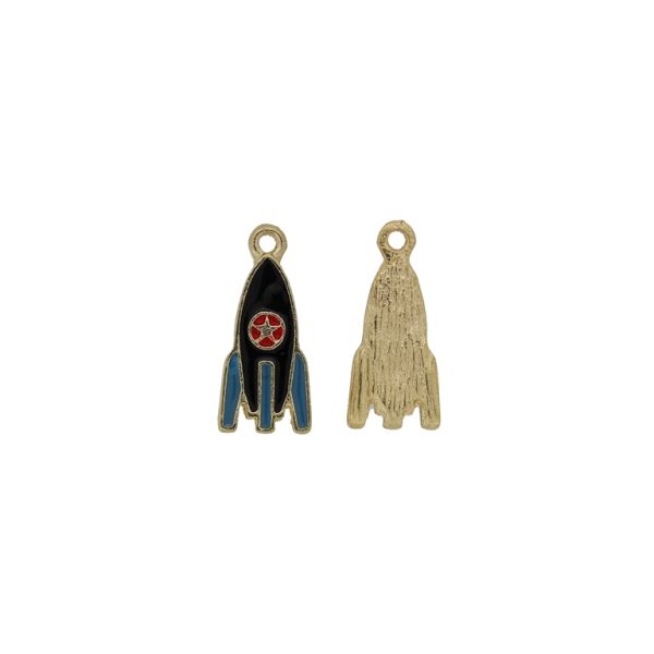METAL BEADS WITH ENAMEL - PENDANT - ROCKET 02 - 9x20x2mm GOLD-BLACK-RED - PACKAGE 30pcs. Hole-1.6mm