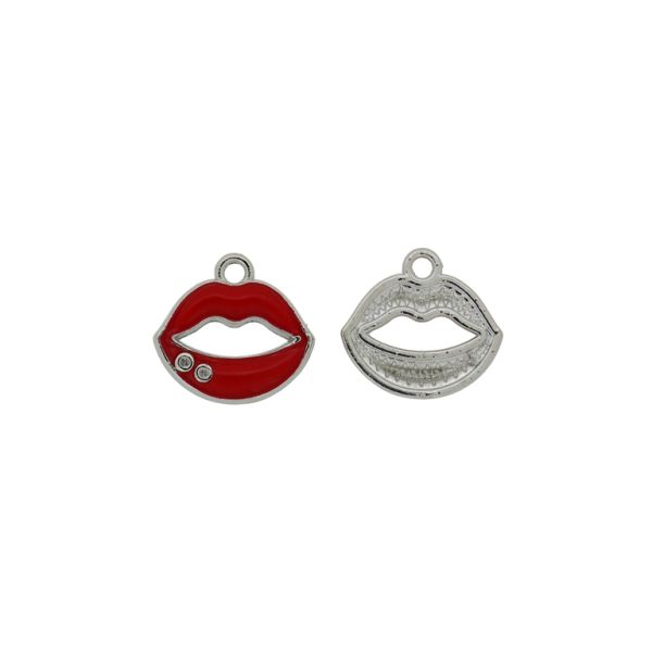 METAL BEADS WITH ENAMEL - PENDANT - LIPS 02 - 16x15x3mm NICKEL-RED - PACKAGE 30pcs. Hole-1.8mm