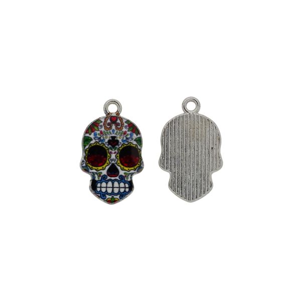 METAL BEADS WITH ENAMEL - PENDANT - SKULL 04 - 14x22x2mm NICKEL-RED-BLUE (DARK) - PACKAGE 30pcs. Hole-1.8mm