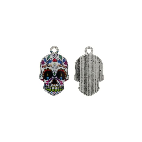 METAL BEADS WITH ENAMEL - PENDANT - SKULL 05 - 14x22x2mm NICKEL-WHITE-BLUE (DARK) - 5pcs. Hole-1.8mm
