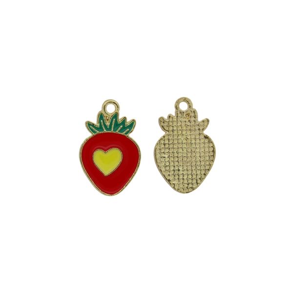 METAL BEADS WITH ENAMEL - PENDANT - STRAWBERRY 03 - 13x21x1.7mm GOLD-RED-YELLOW - PACKAGE 30pcs. Hole-1.8mm