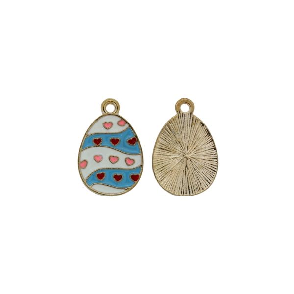 METAL BEADS WITH ENAMEL - PENDANT - EGG 01 - 14x21x1.5mm GOLD-WHITE-BLUE - PACKAGE 30pcs. Hole-1.8mm