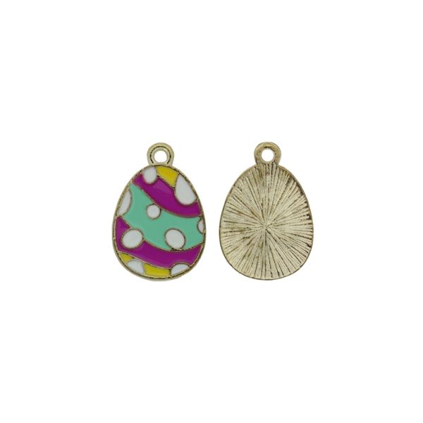 METAL BEADS WITH ENAMEL - PENDANT - EGG 02 - 14x21x1.5mm GOLD-YELLOW-CYCLAMEN-MINT - PACKAGE 30pcs. Hole-1.8mm