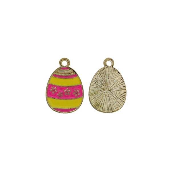 METAL BEADS WITH ENAMEL - PENDANT - EGG 05 - 14x21x1.5mm GOLD-PINK-YELLOW - PACKAGE 30pcs. Hole-1.8mm