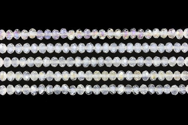 GLASS BEADS - FACETED RONDELLE CRYSTALS - 6x5mm - АВ TRANSPARENT - WHITE 097 - PACKAGE (5x88pcs.) Hole-1.2mm
