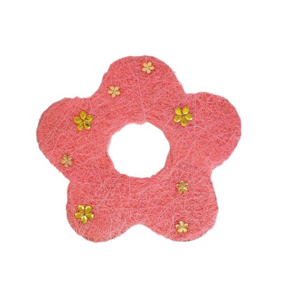 MATERIALS FOR CRAFT AND DECORATION - COCONUT GRASS FIGURES - FLOWER 03 - М 04 - 25x25x0.5cm - CORAL-YELLOW-ORANGE (LIGHT) - PACKAGE 5pcs.