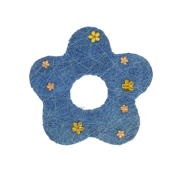 MATERIALS FOR CRAFT AND DECORATION - COCONUT GRASS FIGURES - FLOWER 03 - М 04 - 25x25x0.5cm - BLUE-YELLOW-ORANGE (LIGHT) - PACKAGE 5pcs.