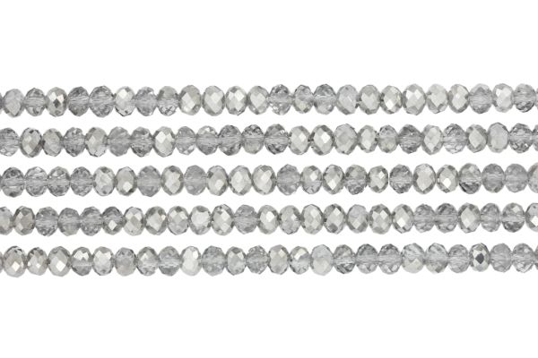 GLASS BEADS - FACETED RONDELLE CRYSTALS - 6x5mm - TRANSPARENT - SILVER HALF-METALLIC 108 - STRING (88pcs.) Hole-1.2mm