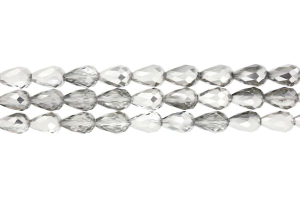 GLASS BEADS - TEARDROP CRYSTALS - 8x12mm - SEMI-METALLIC TRANSPARENT - SILVER 108 - PACKAGE (3x60pcs.) Hole-1.5mm