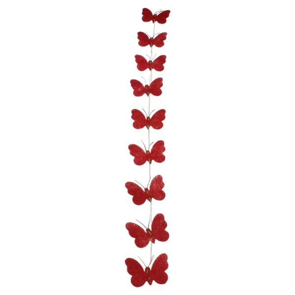 MATERIALS FOR CRAFT AND DECORATION - COCONUT GRASS FIGURES - BUTTERFLY 02 - GARLAND - 11x10x0.25cm - RED (DARK)-GREEN (DARK) - PACKAGE 6pcs.