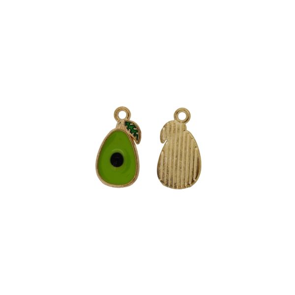 METAL BEADS WITH ENAMEL - PENDANT - AVOCADO 01 - 9x17x1.4mm GOLD-GREEN-BLACK - 5pcs. Hole-1.5mm