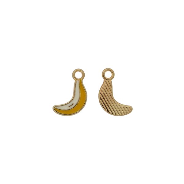 METAL BEADS WITH ENAMEL - PENDANT - BANANA 01 - 9x18x1.4mm GOLD-YELLOW (DARK)-WHITE - PACKAGE 40pcs. Hole-2.2mm