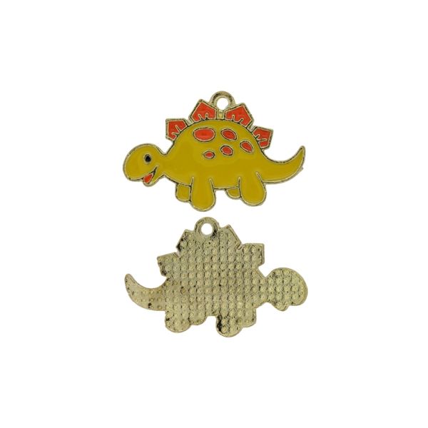 METAL BEADS WITH ENAMEL - PENDANT - DINOSAUR 01 - 27x18x1.5mm GOLD (LIGHT)-YELLOW-ORANGE - PACKAGE 30pcs. Hole-1.8mm