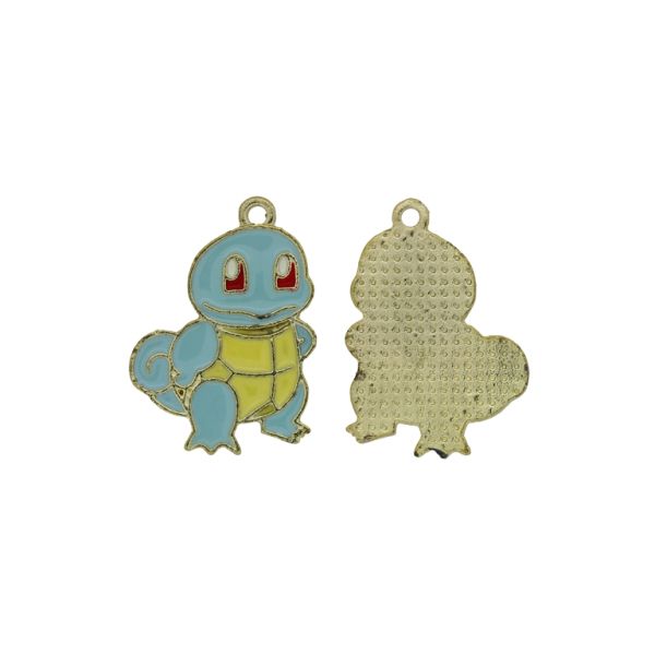 METAL BEADS WITH ENAMEL - PENDANT - DINOSAUR 03 - 18x25x1.5mm GOLD (LIGHT)-BLUE (LIGHT)-YELLOW (LIGHT) - PACKAGE 40pcs. Hole-1.8mm
