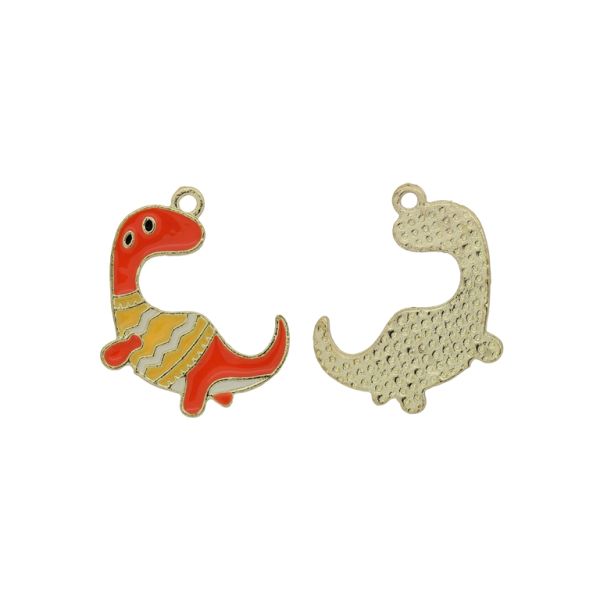 METAL BEADS WITH ENAMEL - PENDANT - DINOSAUR 05 - 20x21x1.4mm GOLD (LIGHT)-ORANGE-YELLOW - PACKAGE 40pcs. Hole-1.8mm