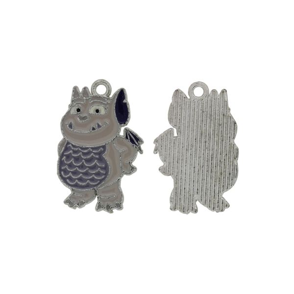 МЕТАЛНИ МЪНИСТА С ЕМАЙЛ - ВИСУЛКА - ДРАКОН 01 - 19х29х1.7мм НИКЕЛ-СИВО СВ.-СИВО Т. - 2 бр. Отвор-2.1мм