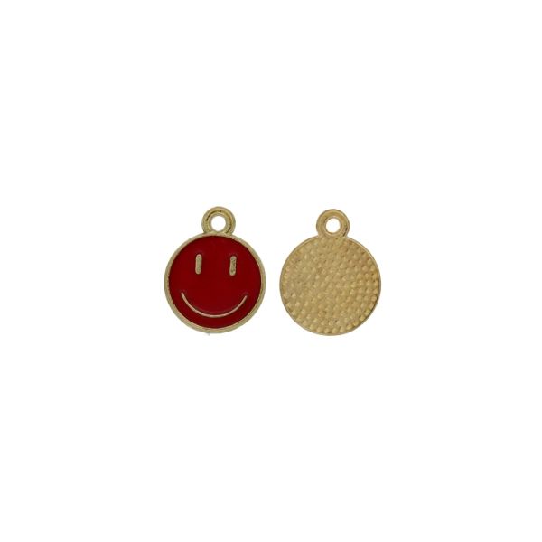 METAL BEADS WITH ENAMEL - PENDANT - SMILEY FACE EMOJI EMOJI 01 - 12x15x1.3mm GOLD-RED - PACKAGE 40pcs. Hole-1.6mm