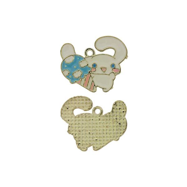 METAL BEADS WITH ENAMEL - PENDANT - RABBIT 09 - 23x19x1.5mm GOLD (LIGHT)-ECRU-BLUE (LIGHT) - 3pcs. Hole-1.8mm