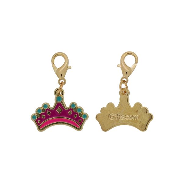 METAL BEADS WITH ENAMEL - PENDANT - CROWN 02 - 20x15x1.8mm GOLD-PURPLE-CYCLAMEN - 4pcs. Hole-1.5mm