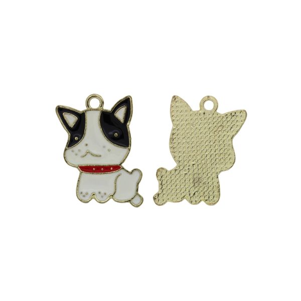 METAL BEADS WITH ENAMEL - PENDANT - CAT 08 - 16x23x1.6mm GOLD (LIGHT)-BLACK-WHITE - 3pcs. Hole-2.0mm