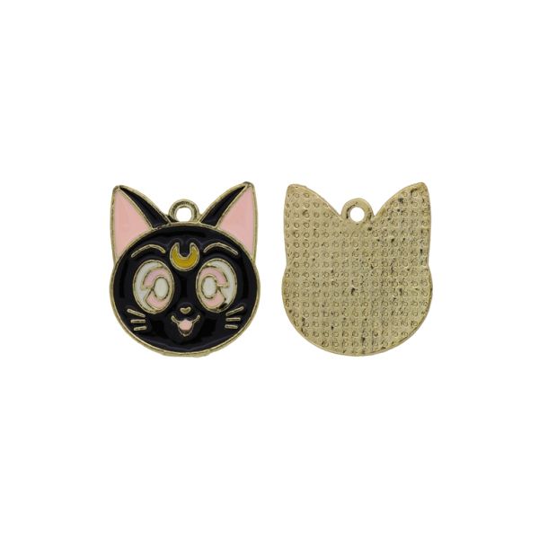 METAL BEADS WITH ENAMEL - PENDANT - CAT 09 - 18x20x1.6mm BLACK-BEIGE (LIGHT) - PACKAGE 40pcs. Hole-1.7mm
