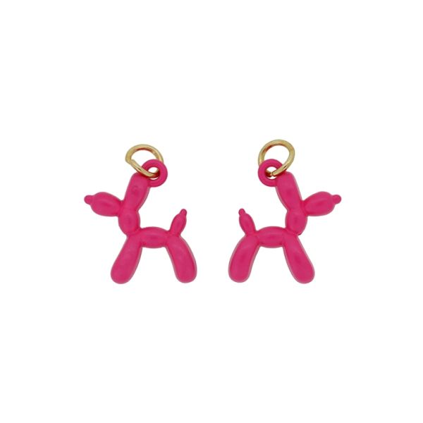 METAL BEADS WITH ENAMEL - PENDANT - DOG 08 - 15x18x5mm PINK (DARK) - PACKAGE 40pcs. Hole-1.8mm