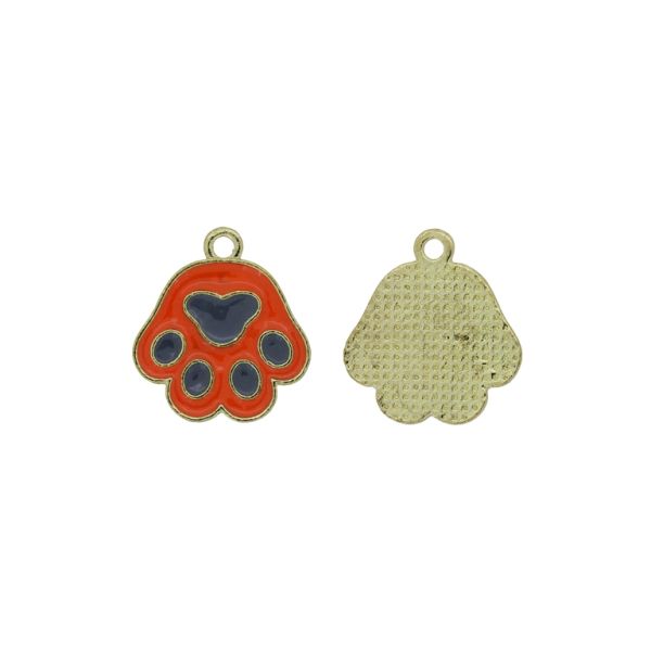 METAL BEADS WITH ENAMEL - PENDANT - PAW 01 - 17x20x1.5mm GOLD (LIGHT)-ORANGE-GRAY - 4pcs. Hole-1.8mm