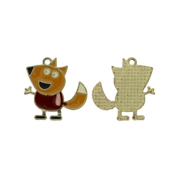 METAL BEADS WITH ENAMEL - PENDANT - FOX 01 - 24x23x1.5mm GOLD (LIGHT)-BROWN (LIGHT)-BROWN (DARK) - 3pcs. Hole-1.8mm