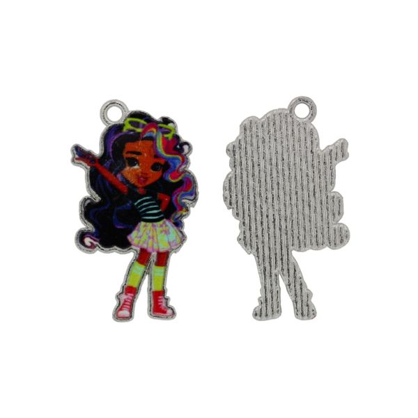 METAL BEADS WITH ENAMEL - PENDANT - GIRL 03 - 19x34x1.8mm NICKEL AND MIX - 2pcs. Hole-2.1mm