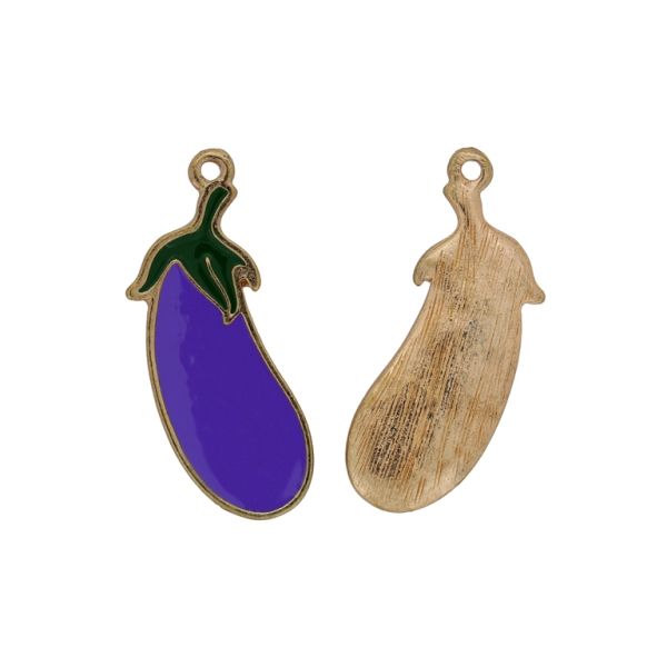 METAL BEADS WITH ENAMEL - PENDANT - EGGPLANT 01 - 13x35x1.8mm GOLD (DARK)-PURPLE-GREEN (DARK) - PACKAGE 20pcs. Hole-1.8mm