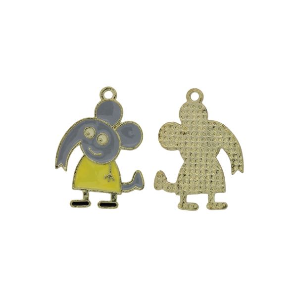 METAL BEADS WITH ENAMEL - PENDANT - ELEPHANT 10 - 19x26x1.6mm GOLD (LIGHT)-GRAY-YELLOW - PACKAGE 40pcs. Hole-1.8mm