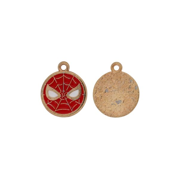 METAL BEADS WITH ENAMEL - PENDANT - SPIDER-MAN 01 HEAD - 17x20x1.4mm GOLD (DARK)-RED-WHITE - 5pcs. Hole-1.8mm