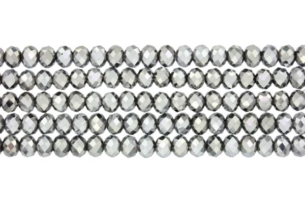 GLASS BEADS - FACETED RONDELLE CRYSTALS - 8x6mm - METALLIC - SILVER HALF-METALLIC 110 - PACKAGE (5x66pcs.) Hole-1.5mm
