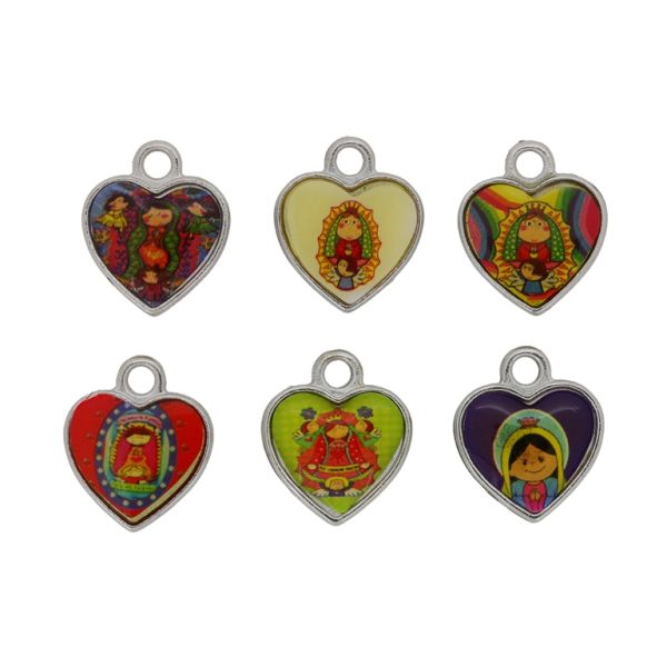 METAL BEADS WITH ENAMEL - PENDANT - HEART 26 MIX - 14x17x2.4mm NICKEL AND MIX - 5pcs. Hole-2.5mm