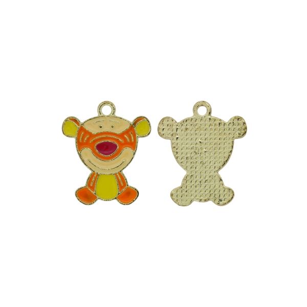 METAL BEADS WITH ENAMEL - PENDANT - TIGER 01 - 18x22x1.8mm GOLD (LIGHT)-ORANGE-ECRU - 3pcs. Hole-2.0mm