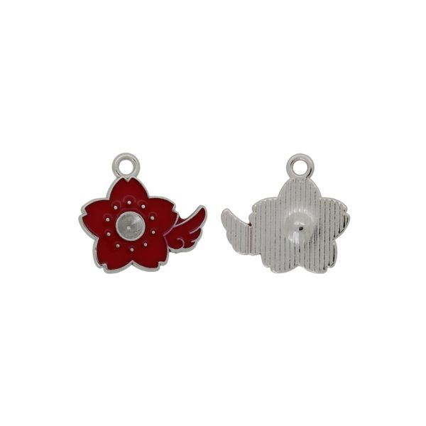METAL BEADS WITH ENAMEL - PENDANT - FLOWER 46 - 20x18x1.3mm NICKEL-RED - PACKAGE 40pcs. Hole-2.0mm